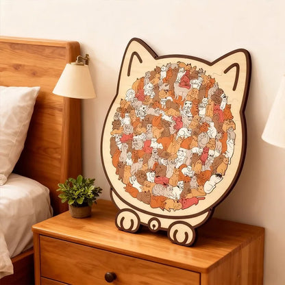 Colored Cat Shaped Wooden Jigsaw Puzzle, Cats Shaped