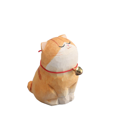 Cute Cat Animals Figurine Decorative Wooden Ornament