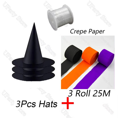 Halloween Black Witches Hats with Rope Hanging Wizard
