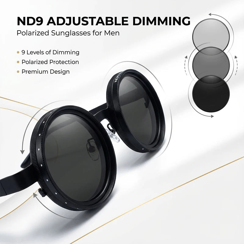 Polarized Round Steampunk ND9 Adjustable Dimming Sunglasses