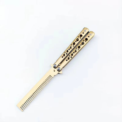 Foldable Comb Stainless Steel Butterfly Knife Comb Beard Moustache
