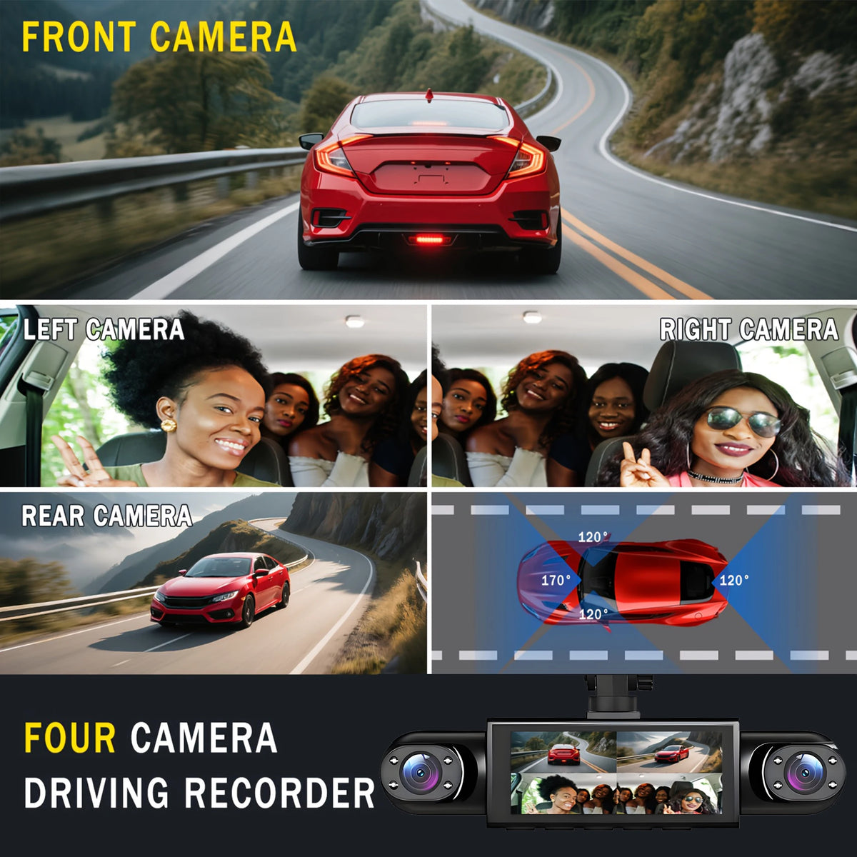 4 Channel Dash Cam 360° Car Video Recorder Black Box