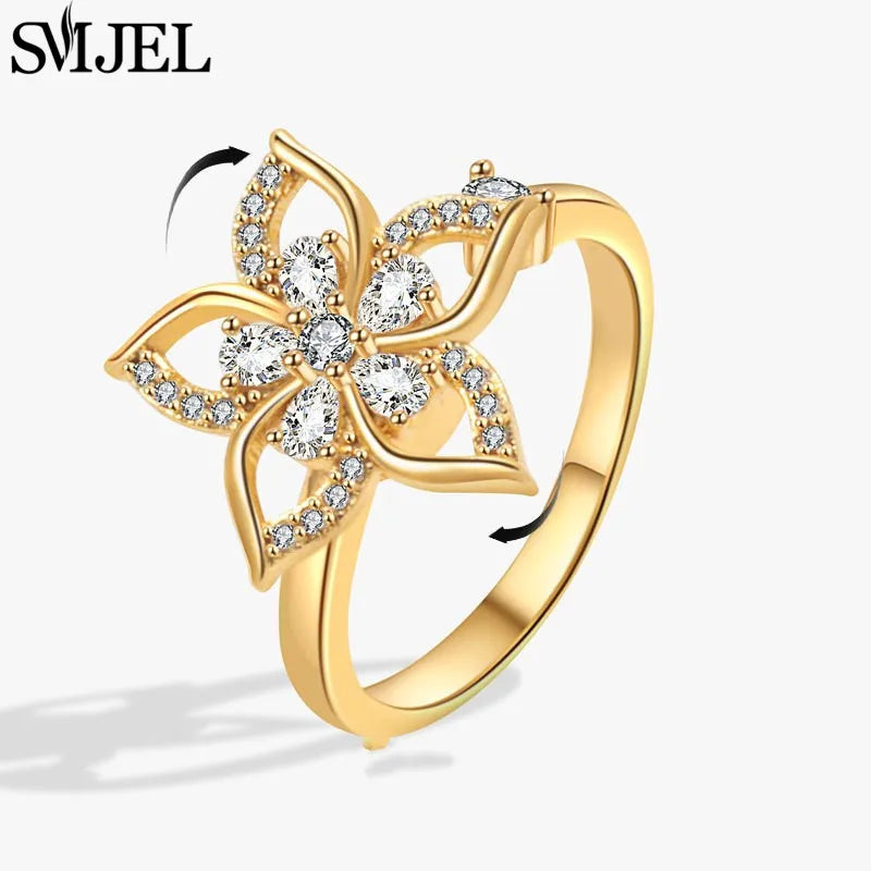 Luxury Crystal Anxiety Relief Spinning Fidget Rings for Women