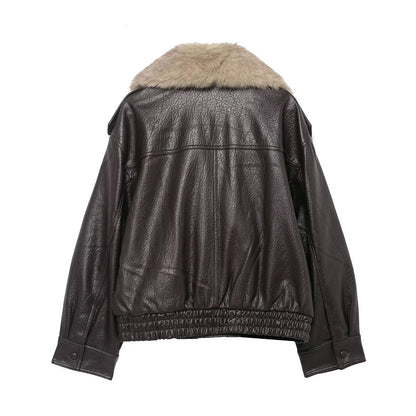 TFMLN Winter Women Loose Faux Leather Jacket