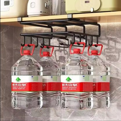 Kitchen Hanging Organizer Rack with Hooks Under Cupboard Paper Towel Rags