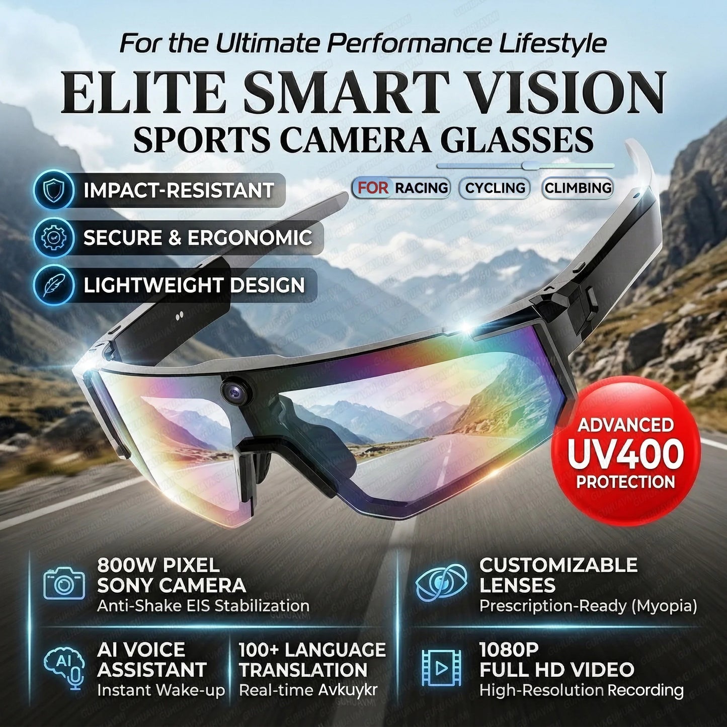 New 800W Pixel Smart AI Glasses 1080P Video Recording Camera