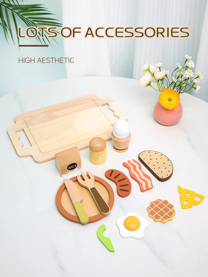 Wooden Kitchen Pretend Play Set Montessori Simulation Plates