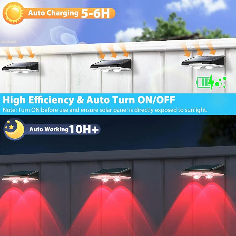 Solar Powered LED Fence Lights Outdoor Waterproof Wall Lamp