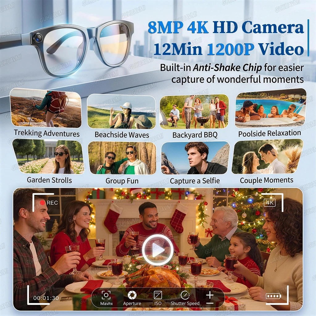 New 8MP 4K HD Camera AI Glasses Men 3600mAh Power Bank