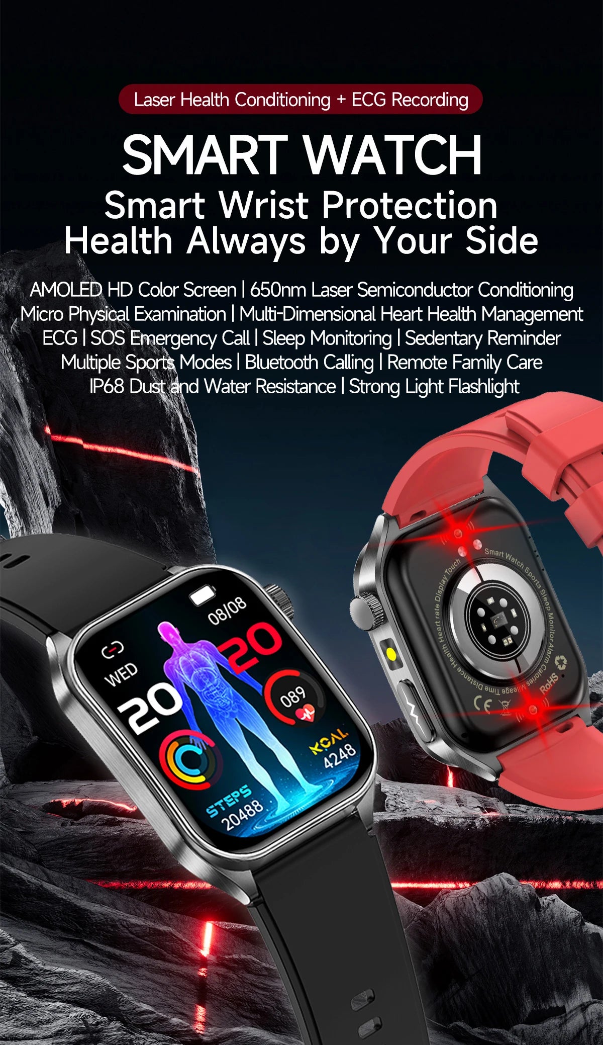 New Laser Treatment Three High Smart Watch Men ECG Heart Rate