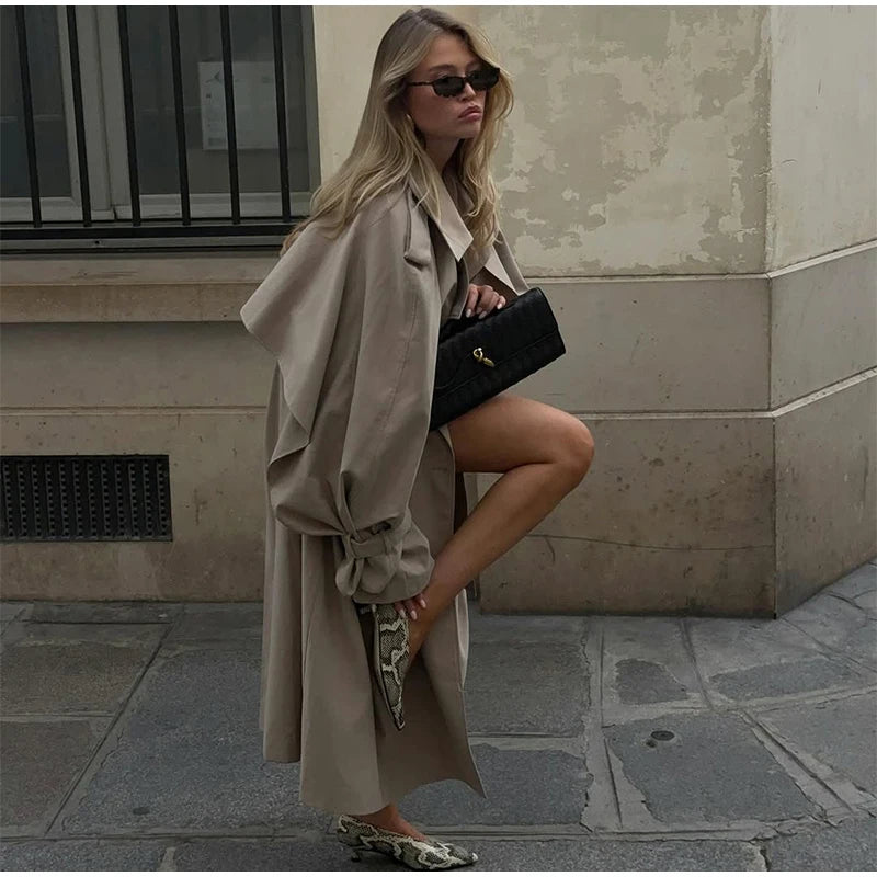 Casual Solid Long Trench Coat Women Stand Collar
