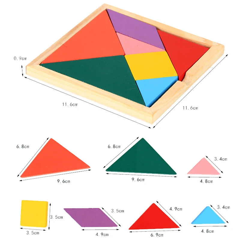 1 Set Wooden Blocks Puzzle Brain Teasers Toy Tangram