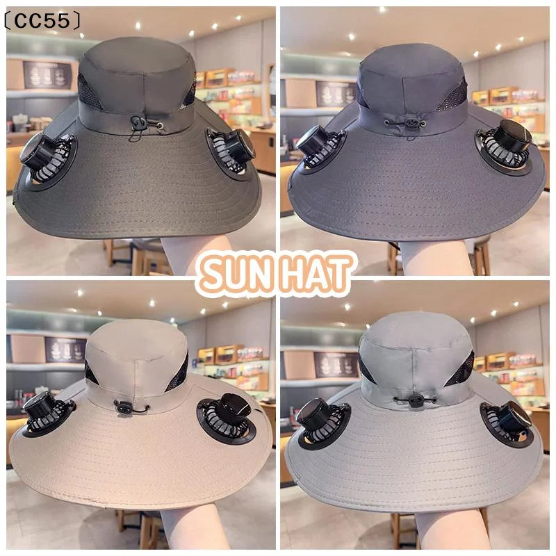 Large Size Quick Dry Bucket Hat With Solar Powered Fan USB Charging