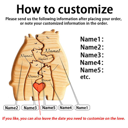 Art Wooden Bear Family Puzzle Personalized Name Custom