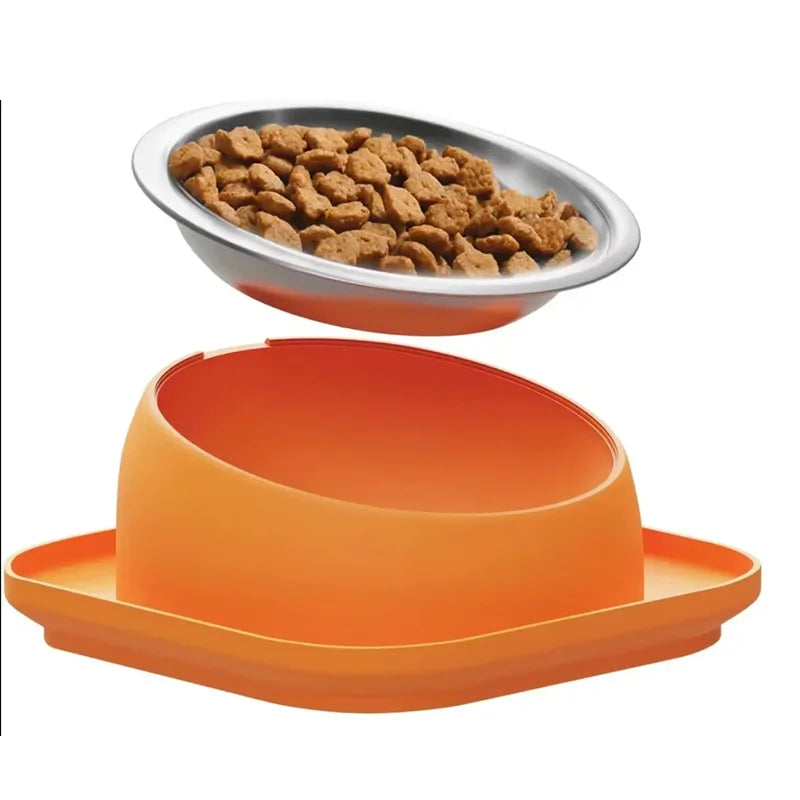 Tilted Cat Bowl Stainless Steel Neck Protection Anti Slip
