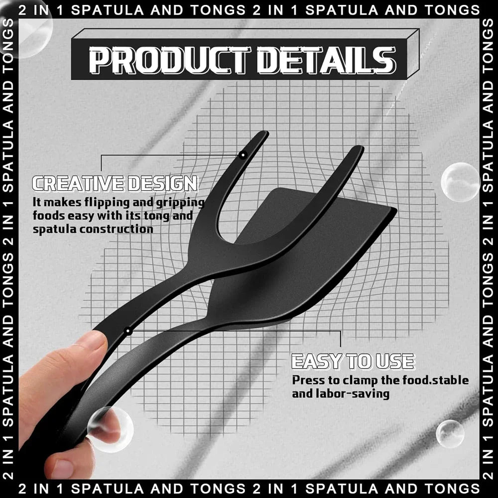 2-in-1 Grip Flip Spatula Tongs - Nylon Non-Stick Egg