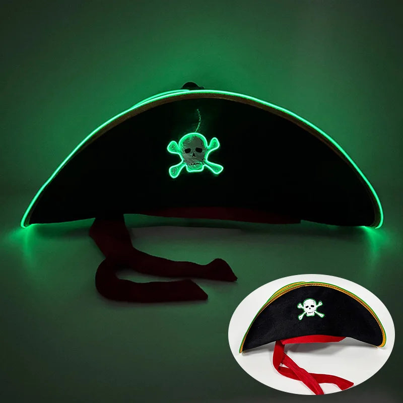 Halloween LED Black Pirate Hat For Adult Pirate Theme Party