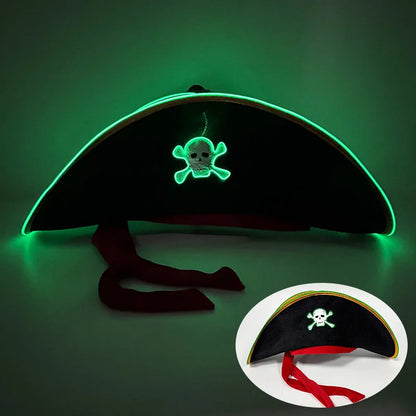 Halloween LED Black Pirate Hat For Adult Pirate Theme Party