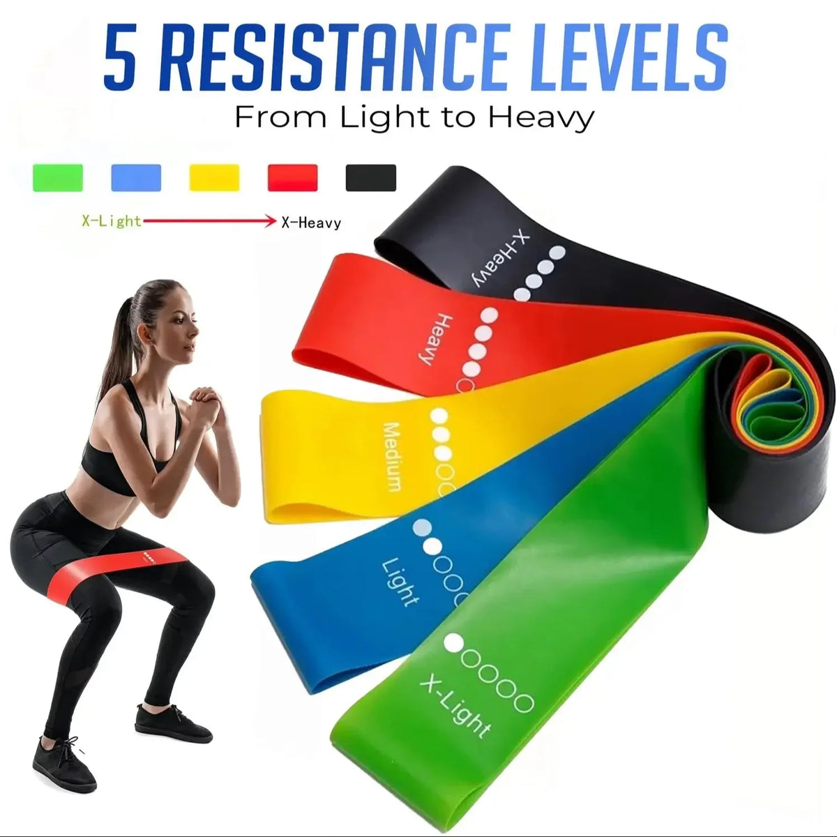 5 Levels Portable Fitness Rubber Resistance Bands