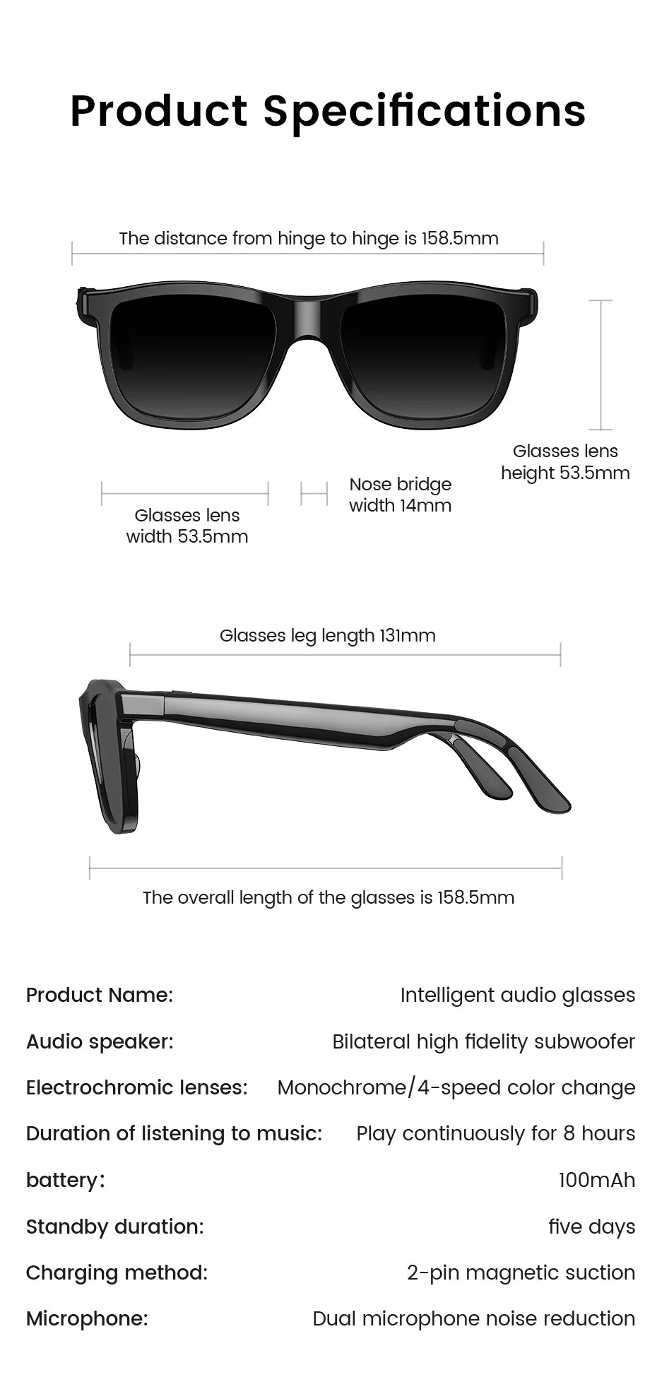 New Touch-Color Change Smart Audio Glasses Men AI Video