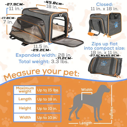 Double-sided expandable cat/dog carrier airline carry-on