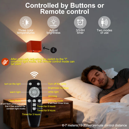 Battery-Powered Wall Light, 3 Color Temperature and Brightness Settings,