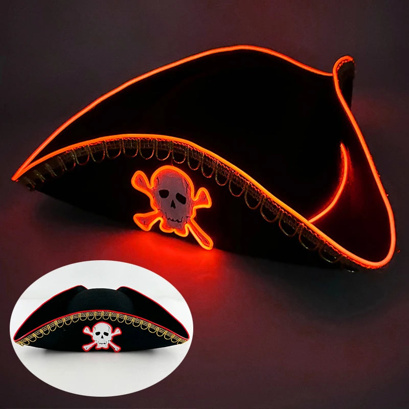 Halloween LED Black Pirate Hat For Adult Pirate Theme Party