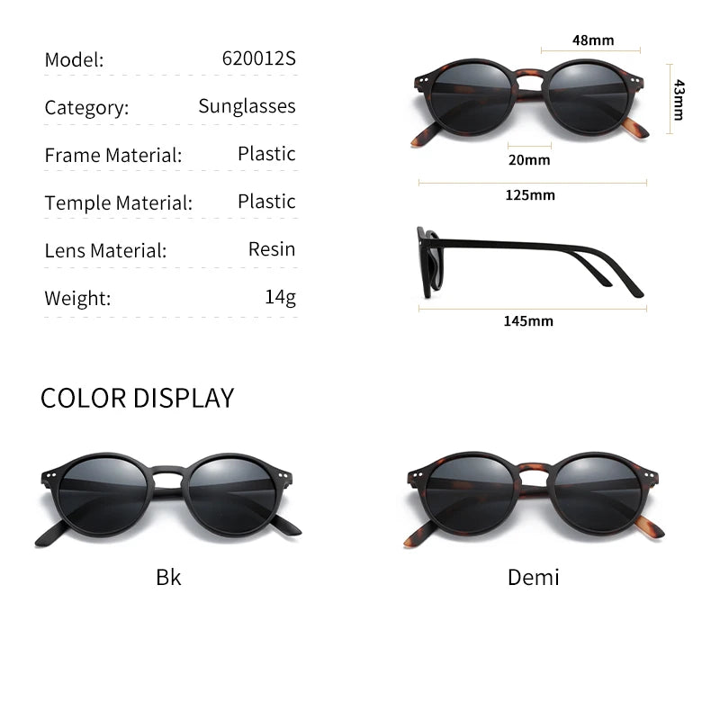 Retro Small Round Polarized Sunglasses Men Women Lightweight