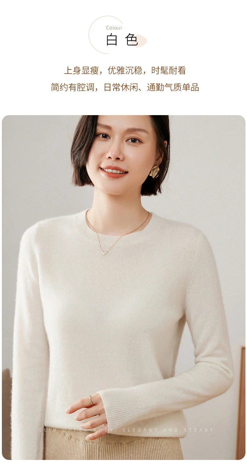 100% Pure Goat Cashmere Knitted Pullovers O-Neck