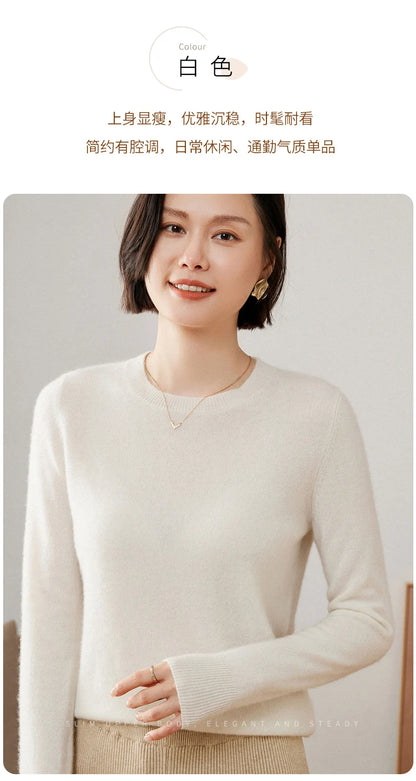 100% Pure Goat Cashmere Knitted Pullovers O-Neck