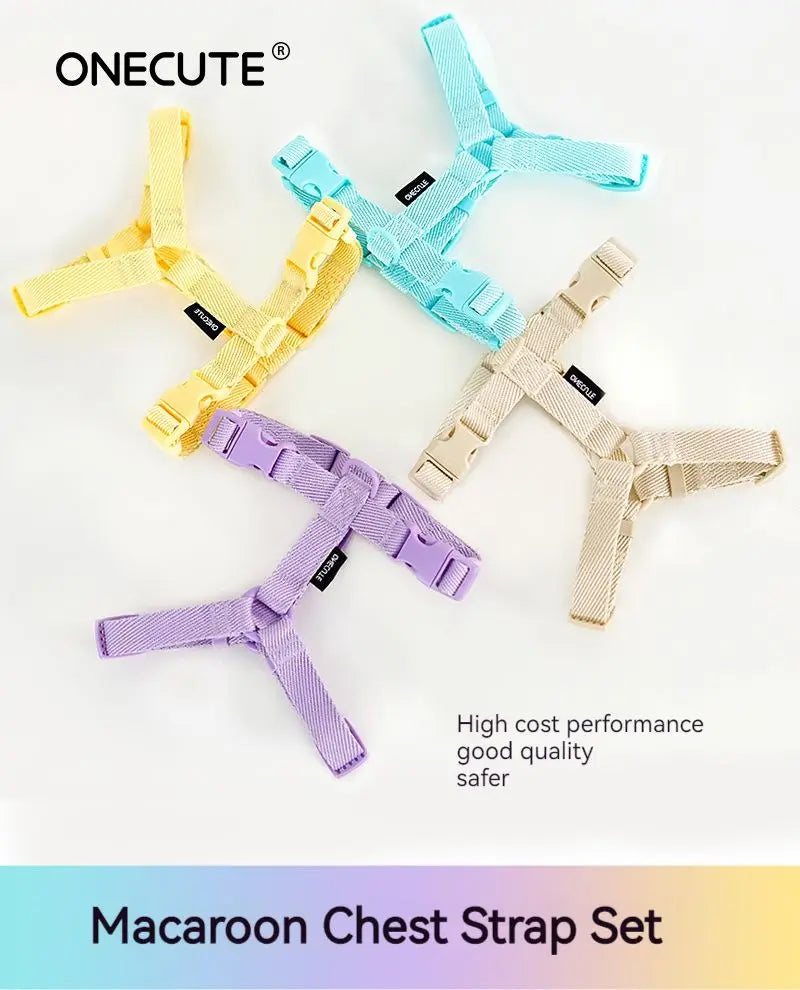 Adjustable Dog Harness Collar Leash Set Macarone Color
