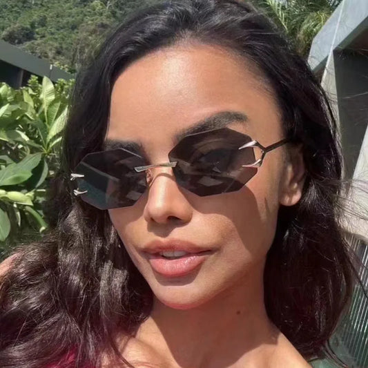 Rimless Hexagon Sunglasses Retro Irregular Square