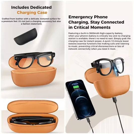 New 3600mAh Large Battery Smart Glasses 8MP HD Camera