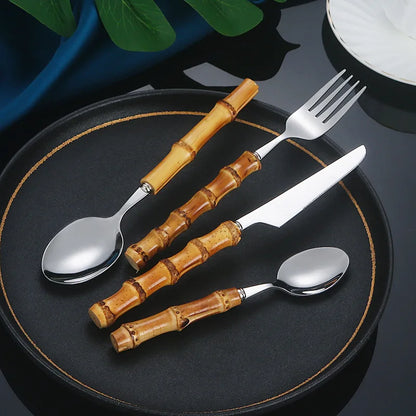 Bamboo Forks Spoons Knives Tableware Set Knife Cutlery