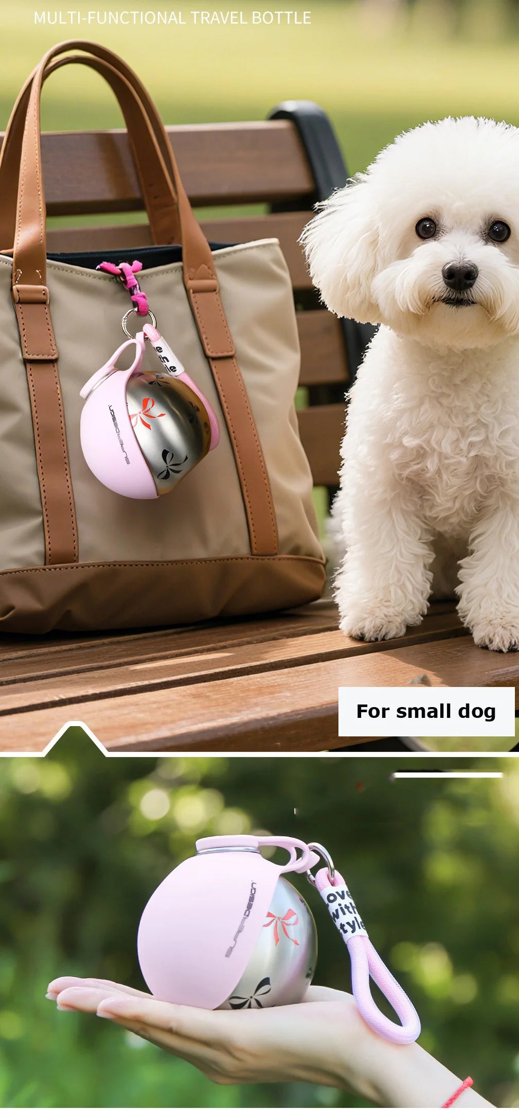 Small Dog Water Bottle 285ML Stainless Steel/PETG Convenient
