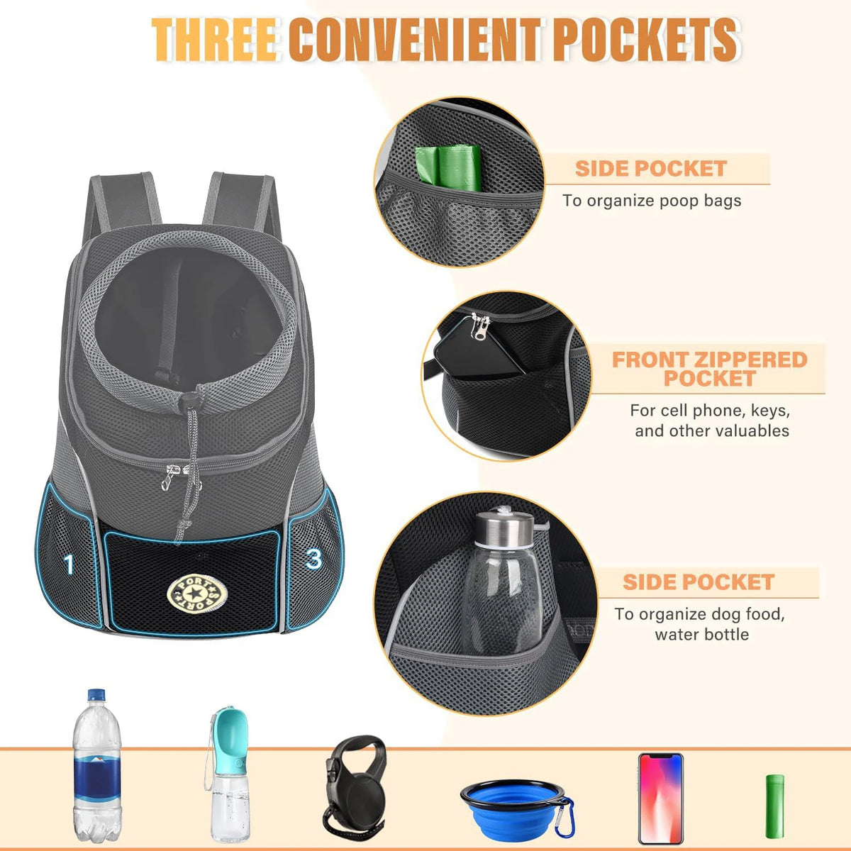 Pet Backpack Carrier for Small Dogs & Cats - Front-Folded