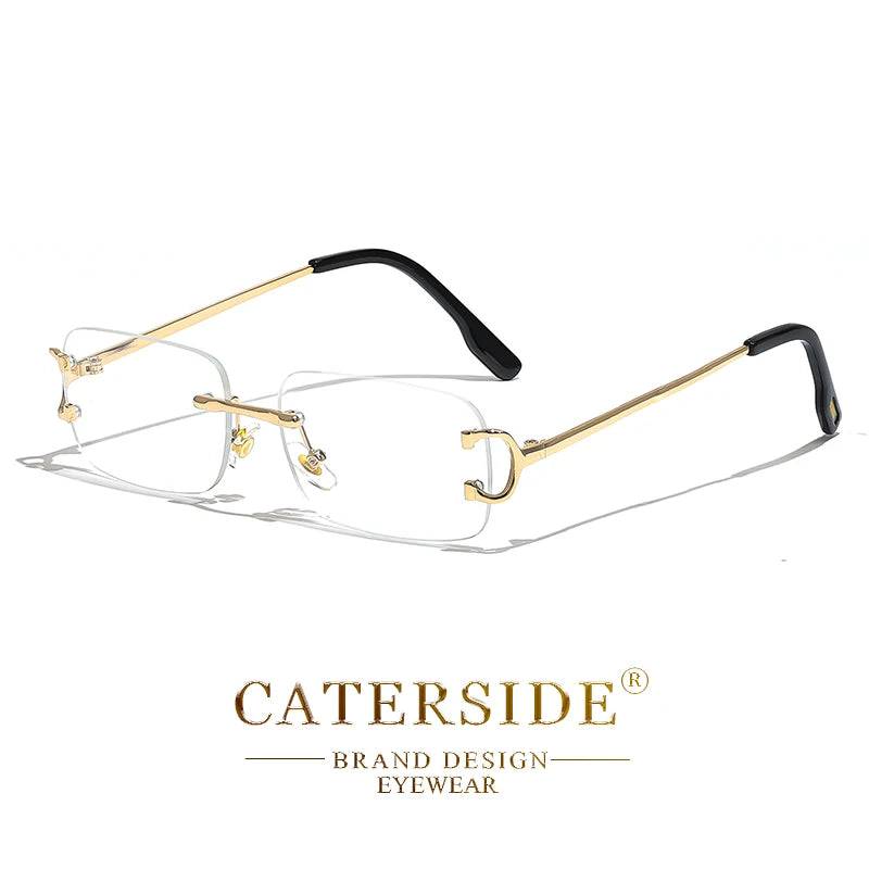 Blue Rectangular Sunglasses Men Rimless Metal Fashion
