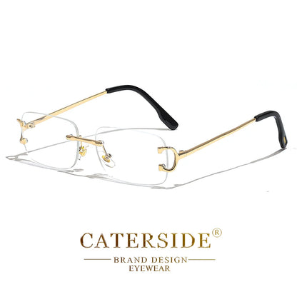 Blue Rectangular Sunglasses Men Rimless Metal Fashion