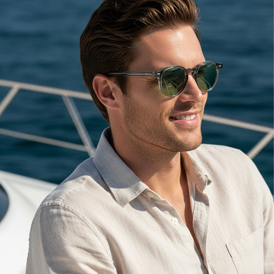 Caterside Polarized Round Sunglasses Men TR Frame