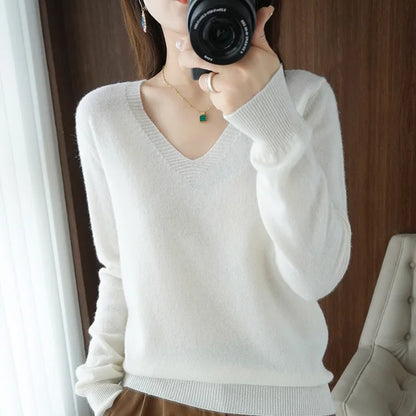 Women's Sweater Autumn Winter Knitted Pullovers V-neck