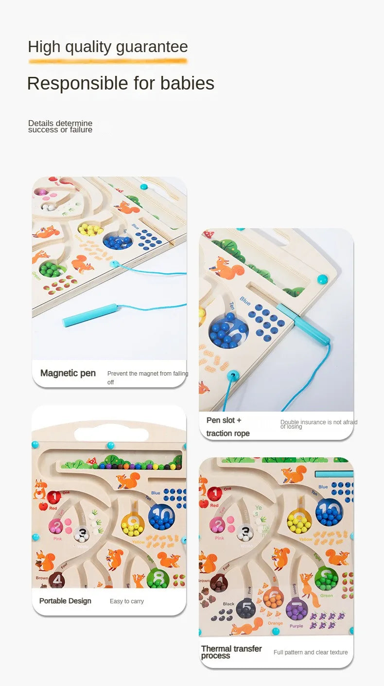 Children Magnetic Color and Number Maze Wooden Puzzle