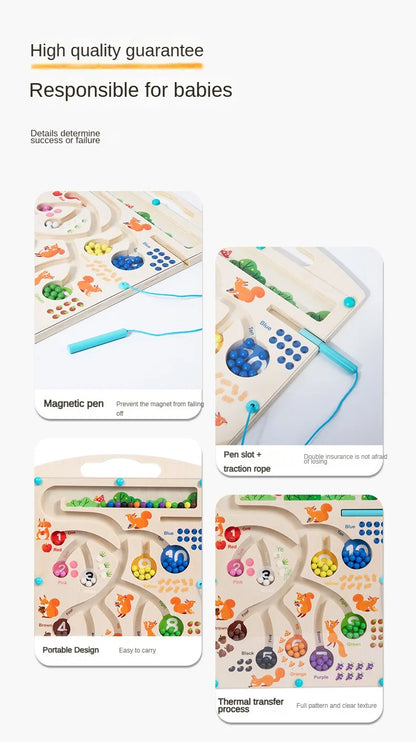Children Magnetic Color and Number Maze Wooden Puzzle