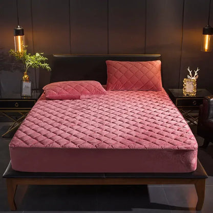 Crystal Velvet Thicken Quilted Mattress Cover Pillowcase