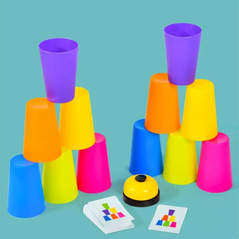 Montessori Toys Stack Cup Game With Card Educational