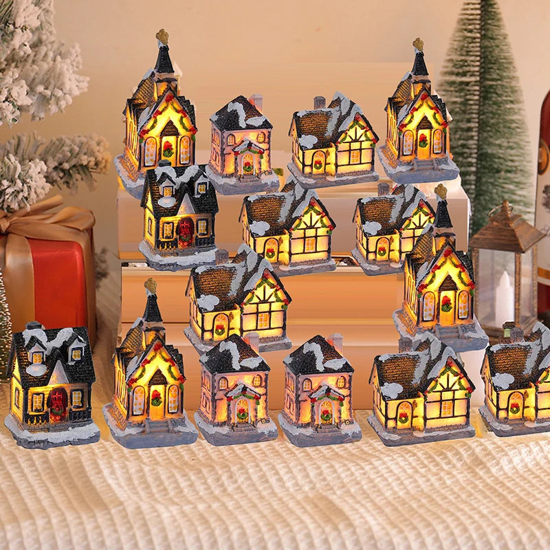 Xmas Gifts Mini LED Christmas Village Houses Decoration