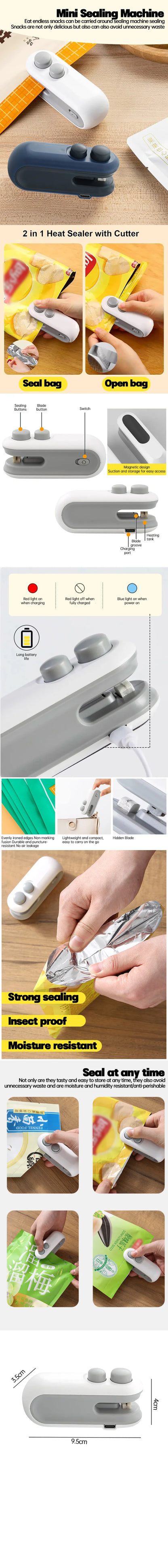 Mini Handheld Plastic Bag Sealer With Built-in Battery Portable