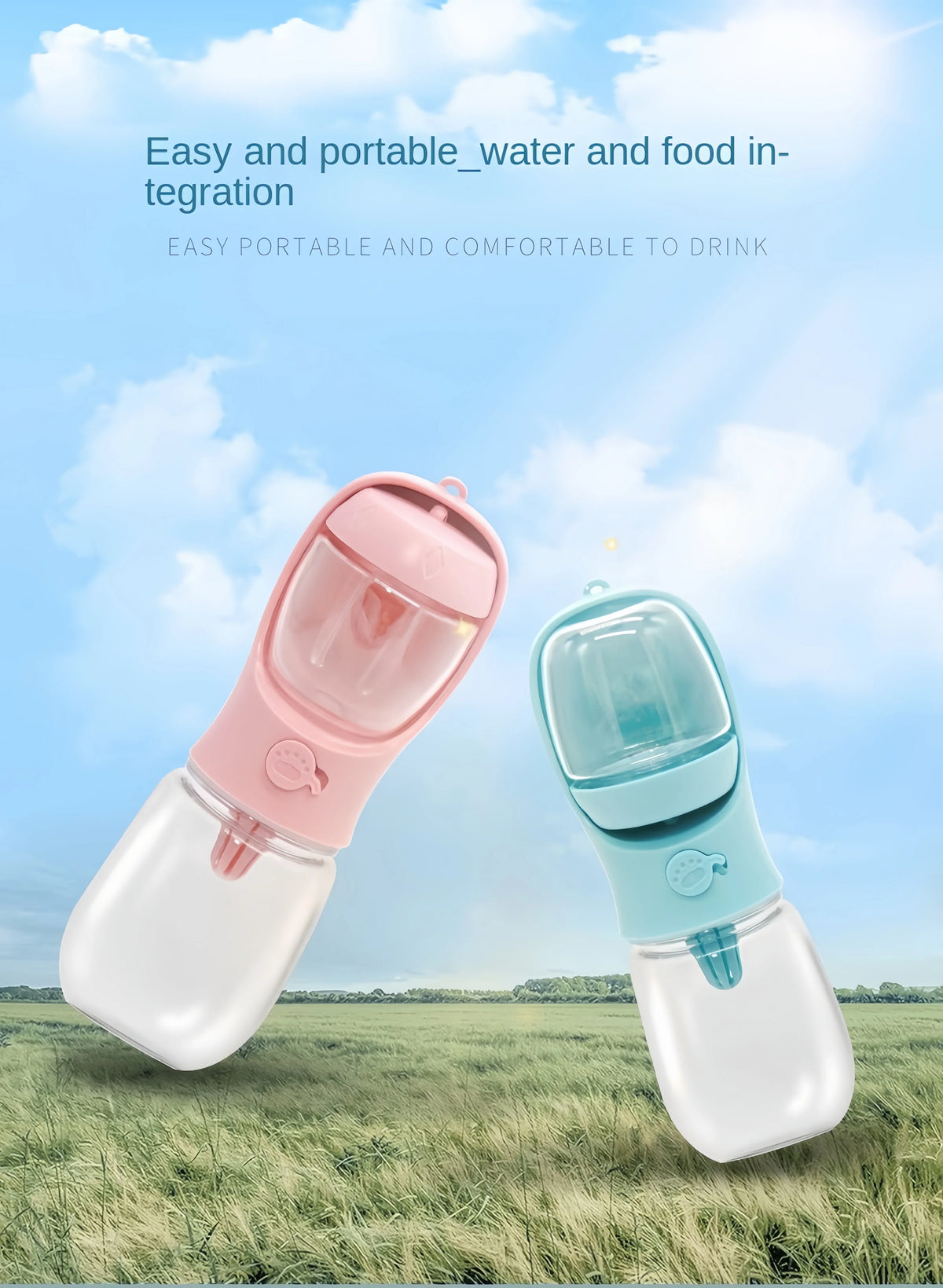 Portable Dog Cat Water Bottle with Storage Food and Water