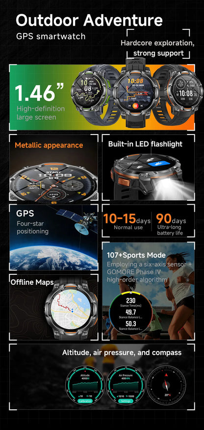 New GPS Map Smart Navigation Watch 1200mAh Battery
