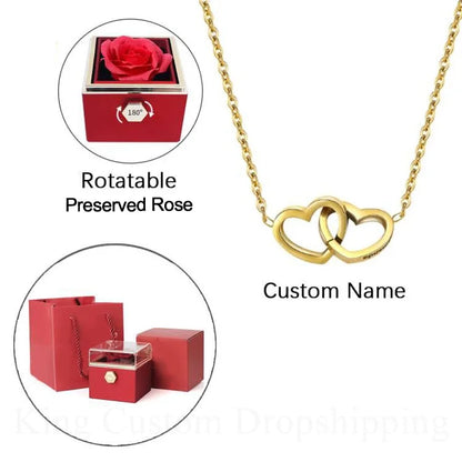New Eternal Real Rose Rotating box Double Heart Custom