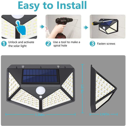 Solar Lights Outdoor 100 LED Wall Lamp Motion Sensor Lights